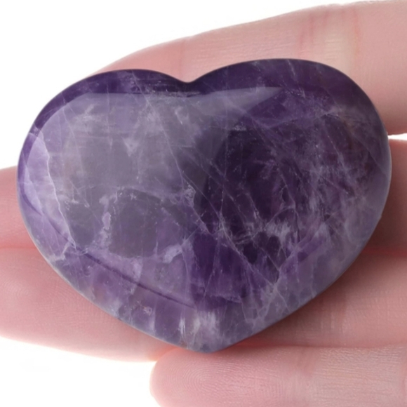 Genuine Purple Big 45mm Amethyst Heart Love GemStone Palm Gem Worry Stone New - Picture 3 of 5